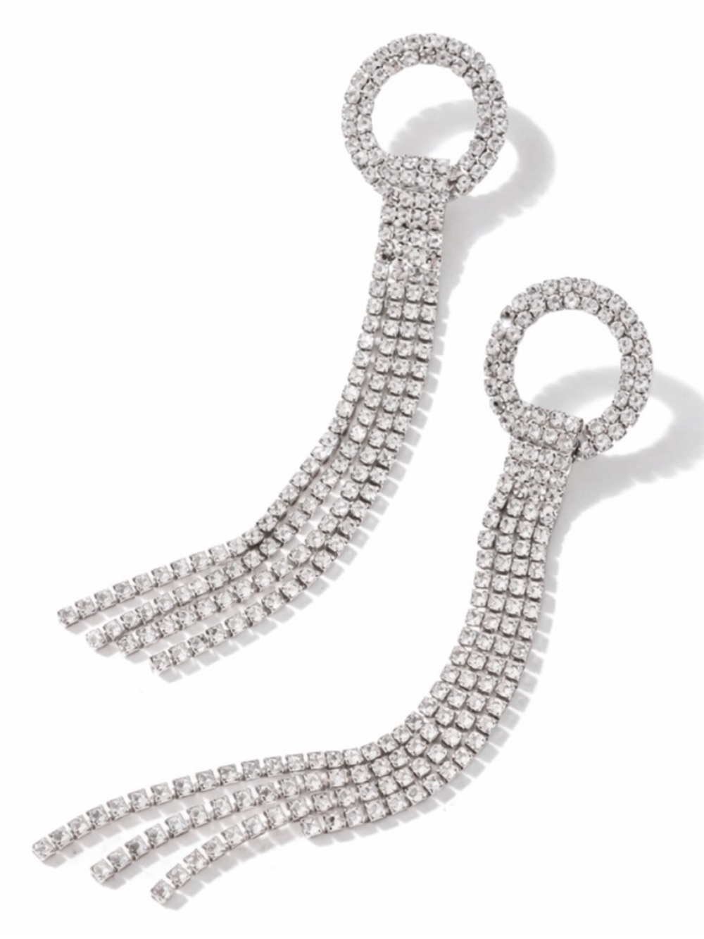 New! Silver Tassel Crystal Earrings (3018) NWOT